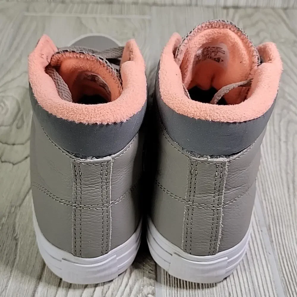 Converse Grey Leather High Top Sneakers Coral Pink Terry Lining Juniors Size 6